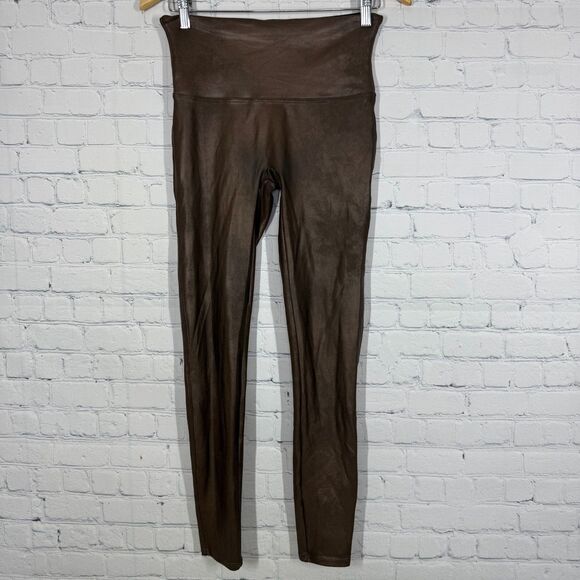 Spanx Ready to Wow Faux Leather Legging Women Large Brown High Waist Shaping - Picture 2 of 15